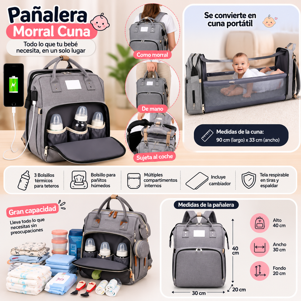 BOLSO PAÑALERA - CUNA , COLCHON PORTATIL