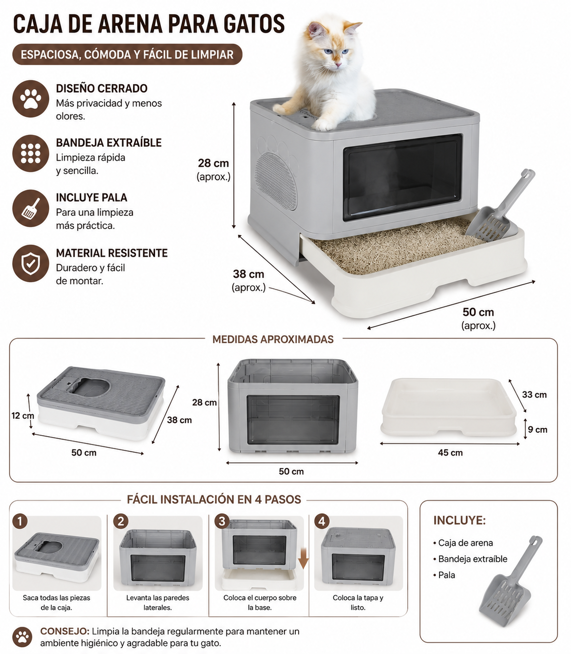 ARENERO PARA GATO TAPA PEGADA PLEGABLE