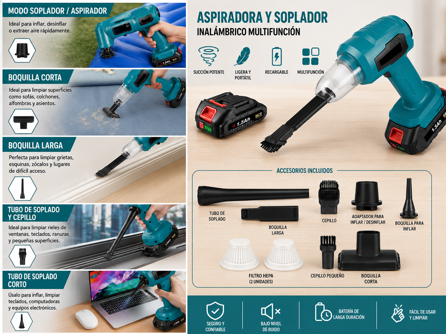 ASPIRADORA INALAMBRICA 4 EN 1 CON BATERIA