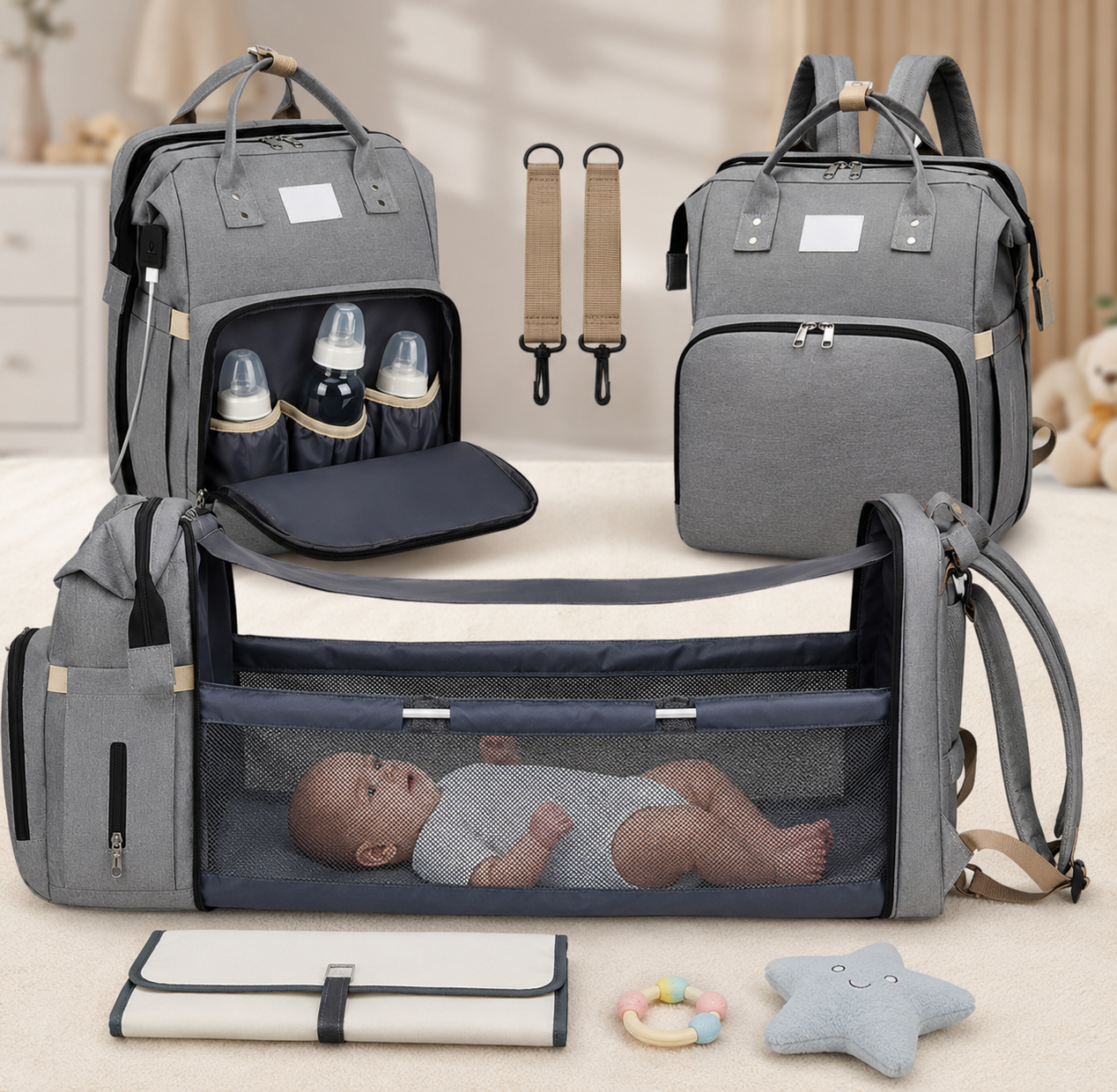 BOLSO PAÑALERA - CUNA , COLCHON PORTATIL